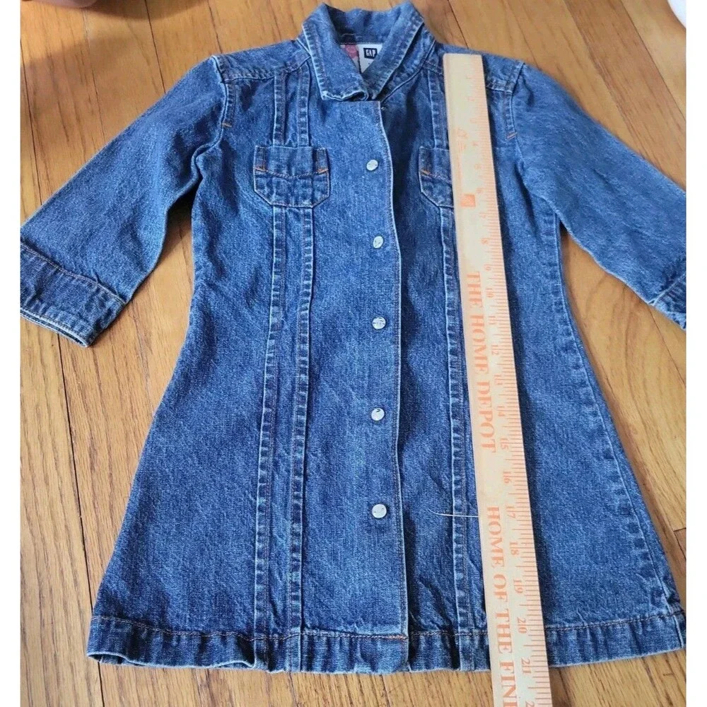 Vintage Y2k GAP Sz  XS 4 KIDS Dark Denim Floral Snap Button Front Dress Western